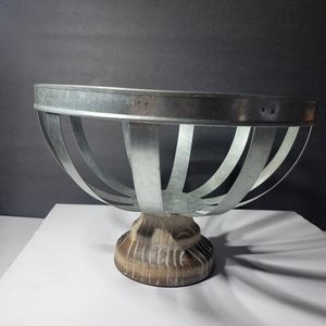 Farmhouse Pedestal Basket large metal basket decor with wood base spring easter